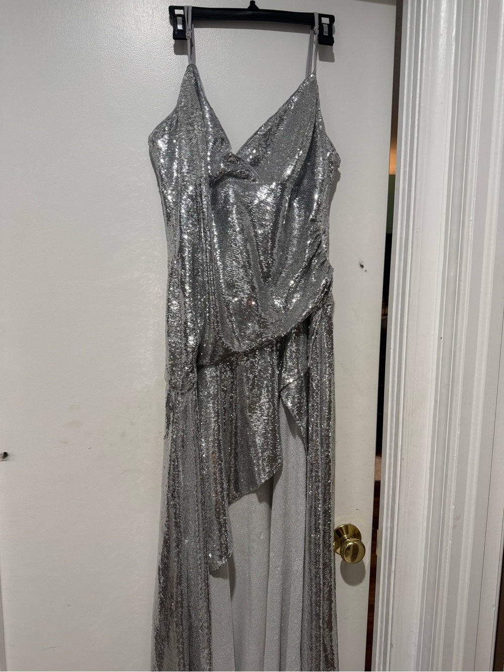 Bardot Silver Sequin Draped High-Low Evening Dress size XL - Picture 3 of 3